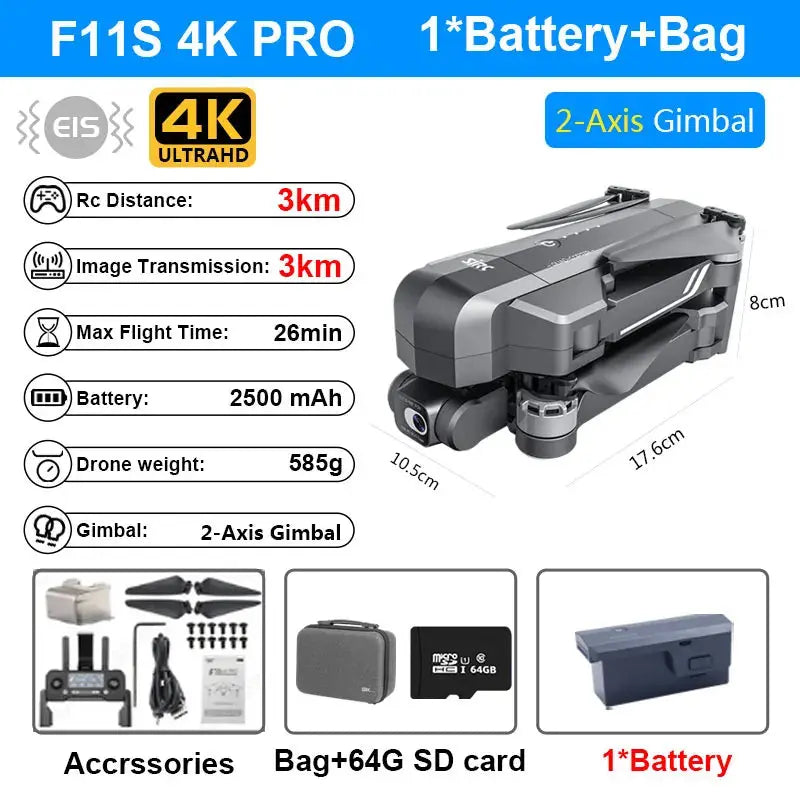 SJRC F11S 4K Pro 5KM Drone 4K Profesional GPS Dron With Camera Foldable 2 Axis Stabilized Gimbal 5G WiFi FPV Drones Ship from US SJRC