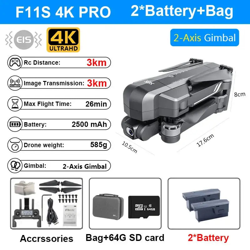 SJRC F11S 4K Pro 5KM Drone 4K Profesional GPS Dron With Camera Foldable 2 Axis Stabilized Gimbal 5G WiFi FPV Drones Ship from US SJRC