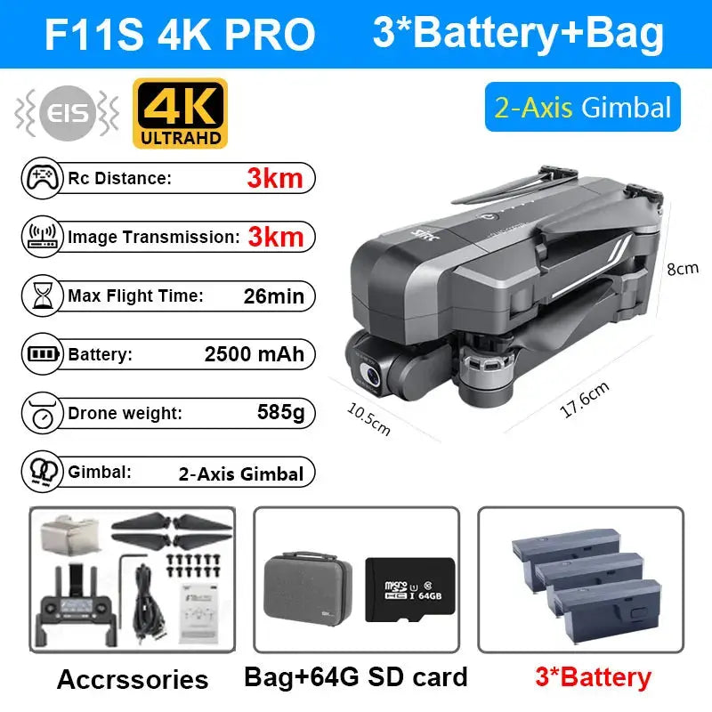 SJRC F11S 4K Pro 5KM Drone 4K Profesional GPS Dron With Camera Foldable 2 Axis Stabilized Gimbal 5G WiFi FPV Drones Ship from US SJRC